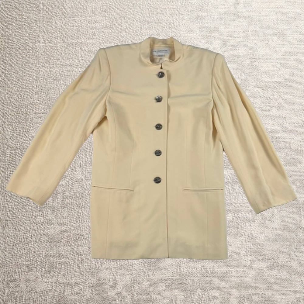 Liz Claiborne Silk Jacket 12 Petite Yellow Blazer Minimalist Career